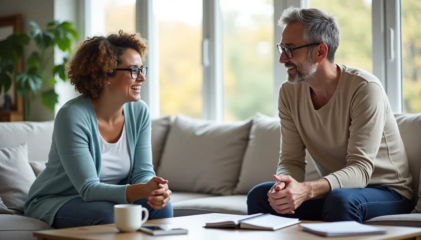 Senior couple sharing coffee and planning retirement at home